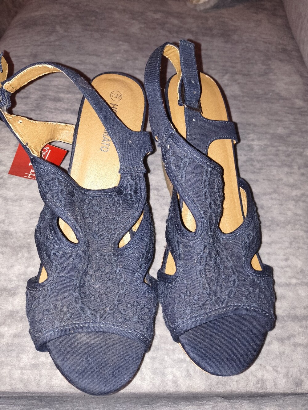 Hot Tomato Navy Lace Slingback Wedge Sandals